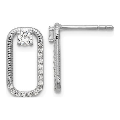 Sterling Silver CZ Textured Rectangle Dangle Earrings