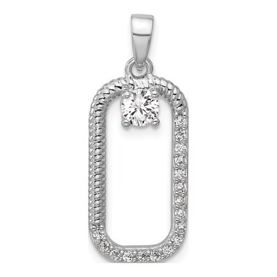 Sterling Silver CZ Textured Rectangle Pendant