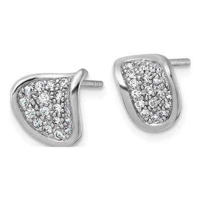 Sterling Silver CZ Curved Button Stud Earrings – view 3
