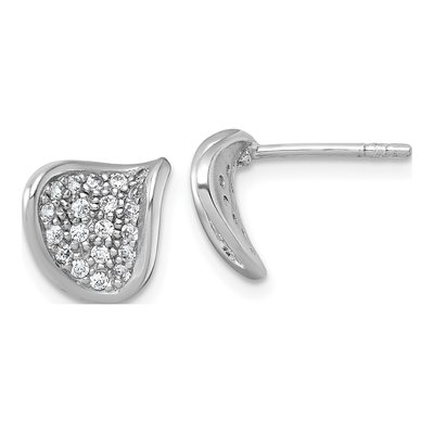 Sterling Silver CZ Curved Button Stud Earrings