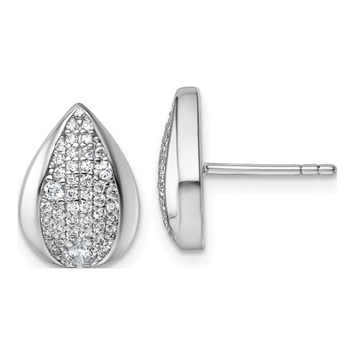 Sterling Silver CZ Pave Teardrop Stud Earrings