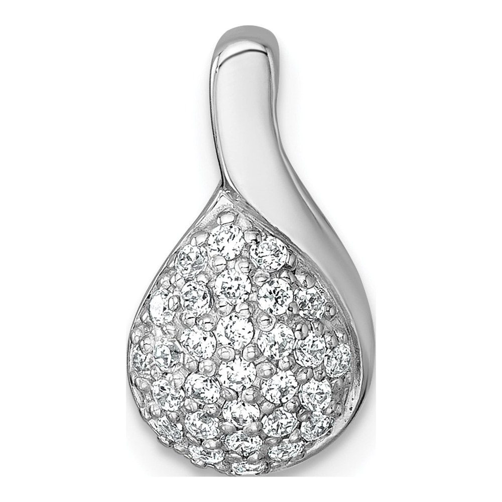 Sterling Silver Rhodium-Plated Polished Fancy Teardrop Cz Chain Slide Pendant