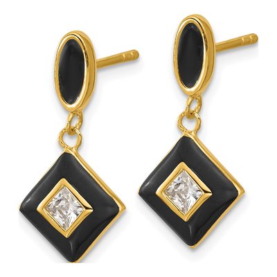 Gold-Plated Sterling Silver CZ Dangle Earrings – view 2