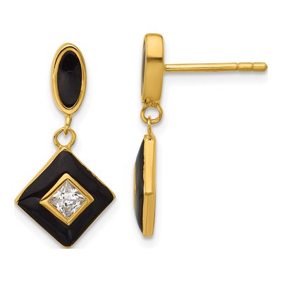 Gold-Plated Sterling Silver CZ Dangle Earrings