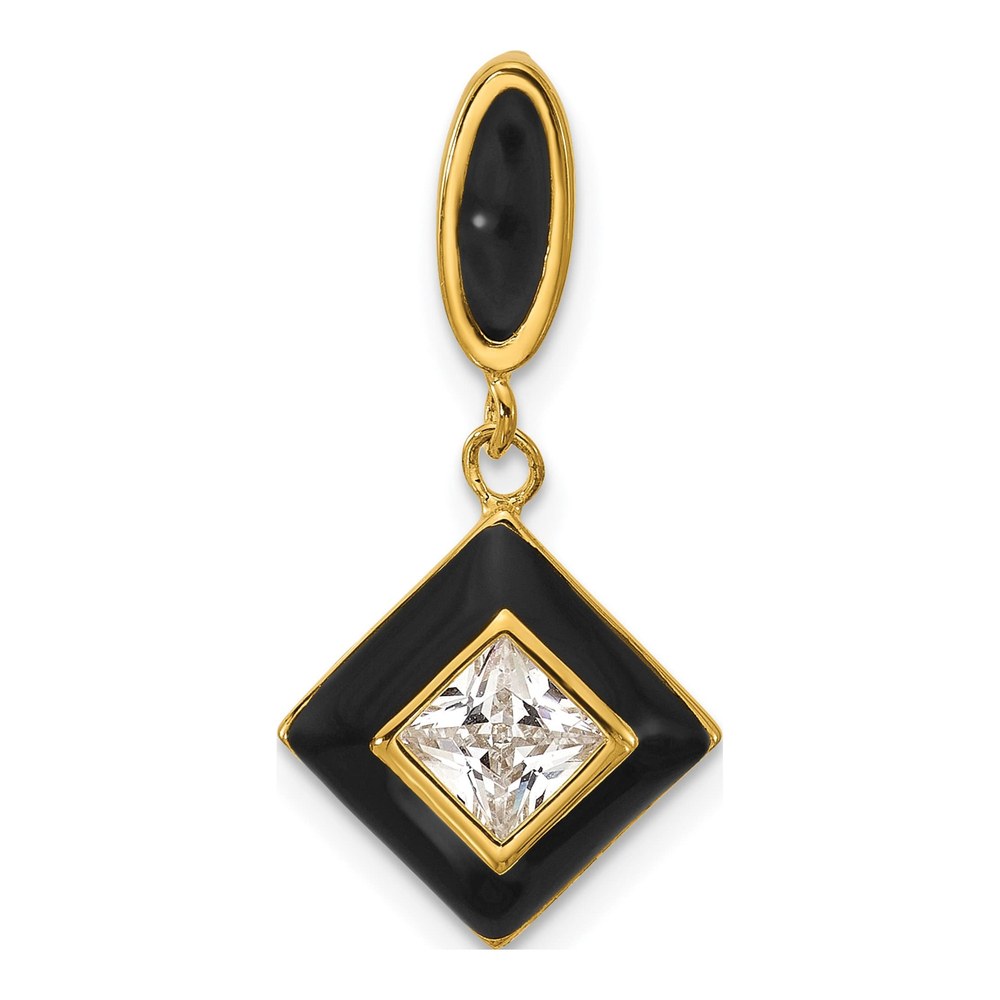 Sterling Silver Gold-Plated Cz And Black Enameled Pendant
