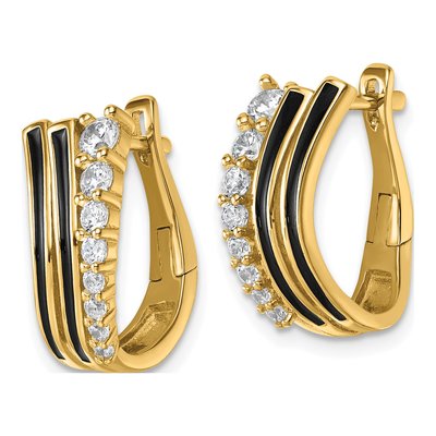 Gold-Plated Sterling Silver 18mm CZ Enamel Huggie Hoop Earrings – view 3