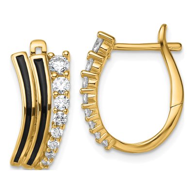 Gold-Plated Sterling Silver 18mm CZ Enamel Huggie Hoop Earrings