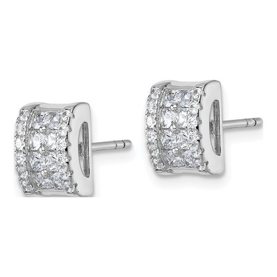 Sterling Silver CZ Pave Rectangle Stud Earrings – view 3