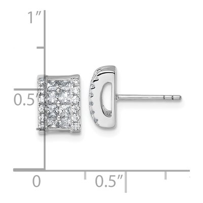Sterling Silver CZ Pave Rectangle Stud Earrings – view 4