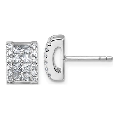 Sterling Silver CZ Pave Rectangle Stud Earrings