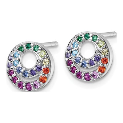 Sterling Silver CZ Rainbow Double Circle Stud Earrings – view 3