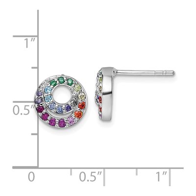 Sterling Silver CZ Rainbow Double Circle Stud Earrings – view 4