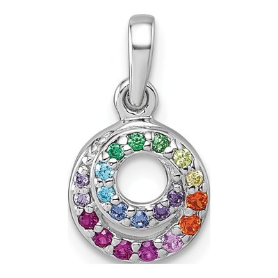 Sterling Silver CZ Rainbow Double Circle Pendant