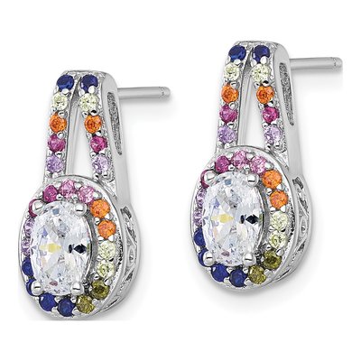 Sterling Silver CZ Rainbow Oval Halo Stud Earrings – view 3