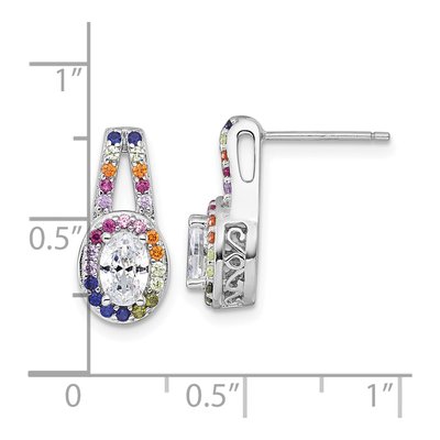 Sterling Silver CZ Rainbow Oval Halo Stud Earrings – view 4