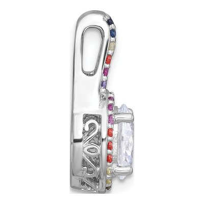 Sterling Silver CZ Rainbow Oval Halo Slide Pendant – view 3