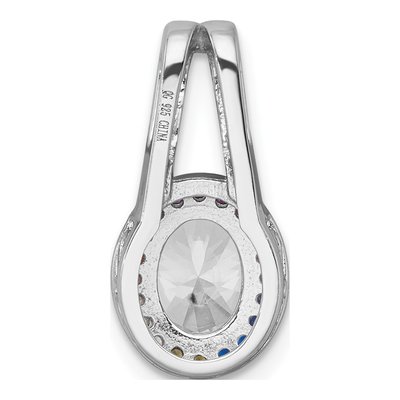 Sterling Silver CZ Rainbow Oval Halo Slide Pendant – view 4