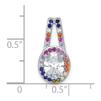 Sterling Silver CZ Rainbow Oval Halo Slide Pendant – view 5