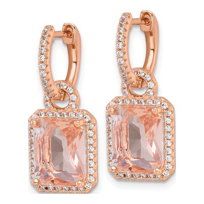 Rose Gold-Plated Sterling Silver 25mm CZ Glass Huggie Hoop Earrings – view 3