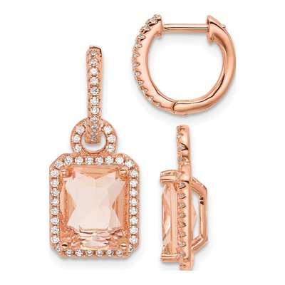 Rose Gold-Plated Sterling Silver 25mm CZ Glass Huggie Hoop Earrings