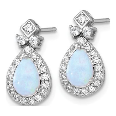 Sterling Silver Lab-Created Opal & CZ Teardrop Halo Stud Earrings – view 3
