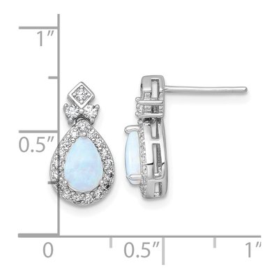 Sterling Silver Lab-Created Opal & CZ Teardrop Halo Stud Earrings – view 4