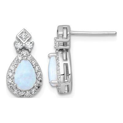 Sterling Silver Lab-Created Opal & CZ Teardrop Halo Stud Earrings