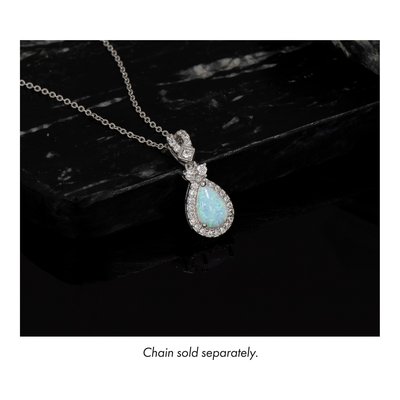 Sterling Silver Lab-Created Opal & CZ Teardrop Slide Pendant – view 6