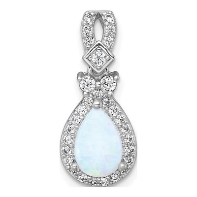 Sterling Silver Lab-Created Opal & CZ Teardrop Slide Pendant
