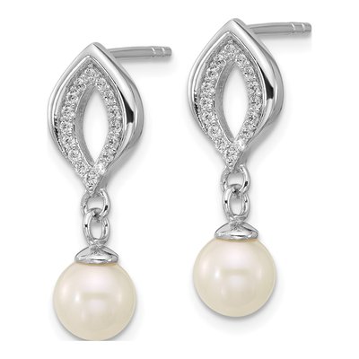 Sterling Silver Freshwater Cultured Pearl & CZ Dangle Earrings – view 2