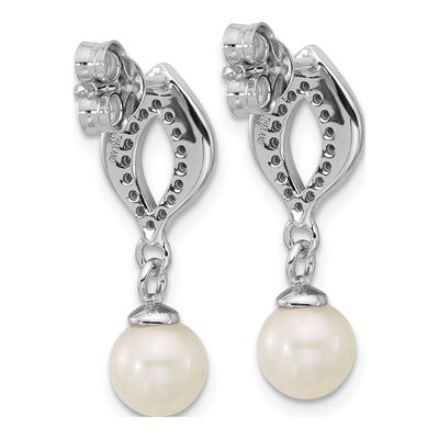 Sterling Silver Freshwater Cultured Pearl & CZ Dangle Earrings – view 3