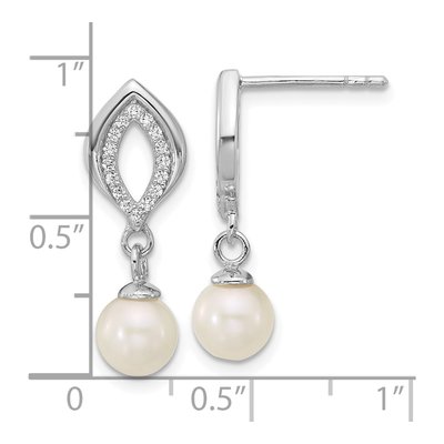 Sterling Silver Freshwater Cultured Pearl & CZ Dangle Earrings – view 4