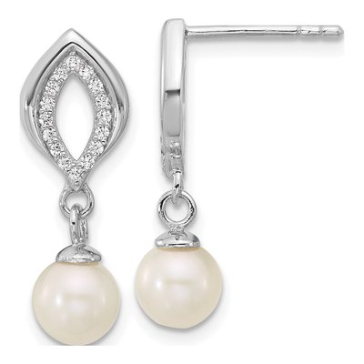 Sterling Silver Freshwater Cultured Pearl & CZ Dangle Earrings