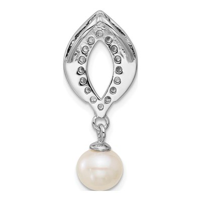 Sterling Silver Freshwater Cultured Pearl & CZ Slide Pendant – view 3