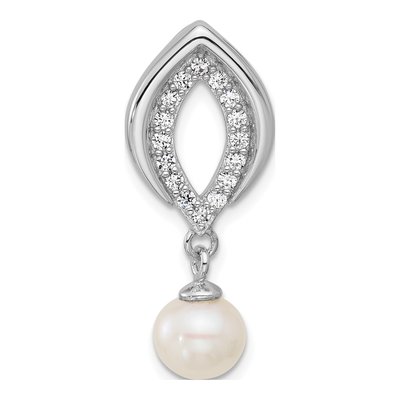 Sterling Silver Freshwater Cultured Pearl & CZ Slide Pendant
