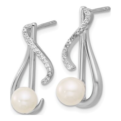 Sterling Silver Freshwater Cultured Pearl & CZ Swirl Dangle Earrings – view 2