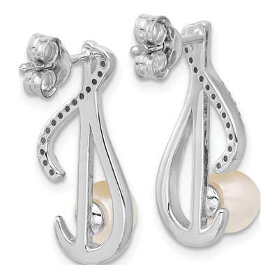 Sterling Silver Freshwater Cultured Pearl & CZ Swirl Dangle Earrings – view 3