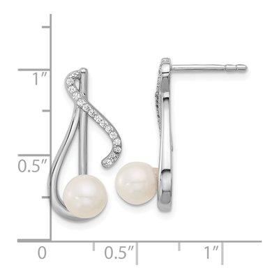 Sterling Silver Freshwater Cultured Pearl & CZ Swirl Dangle Earrings – view 4