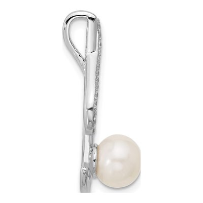 Sterling Silver Freshwater Cultured Pearl & CZ Slide Pendant – view 2