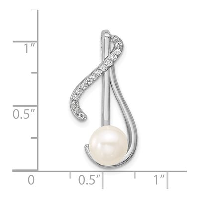 Sterling Silver Freshwater Cultured Pearl & CZ Slide Pendant – view 4