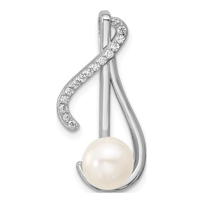 Sterling Silver Freshwater Cultured Pearl & CZ Slide Pendant