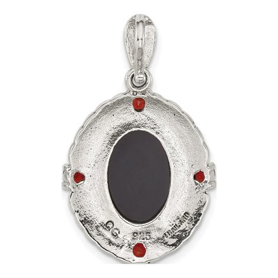 Sterling Silver Garnet & Agate Marcasite Cameo Pendant – view 3