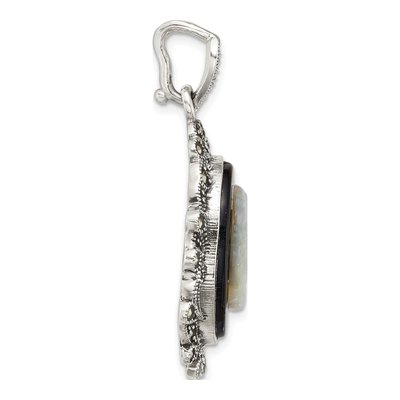 Sterling Silver Agate & Mother of Pearl Marcasite Cameo Pendant – view 2
