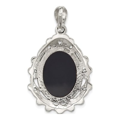 Sterling Silver Agate & Mother of Pearl Marcasite Cameo Pendant – view 3