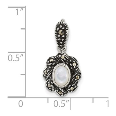 Sterling Silver Mother of Pearl Marcasite Pendant – view 4
