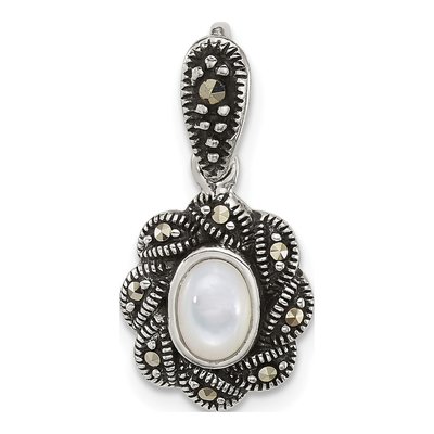 Sterling Silver Mother of Pearl Marcasite Pendant