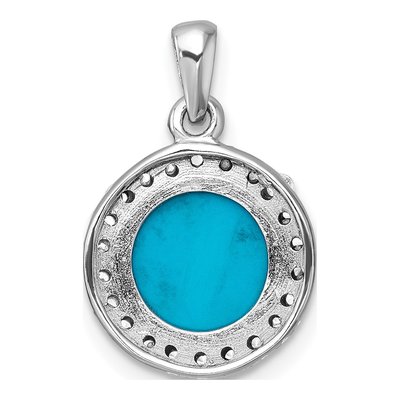 Sterling Silver CZ Halo Turquoise Circle Pendant – view 4