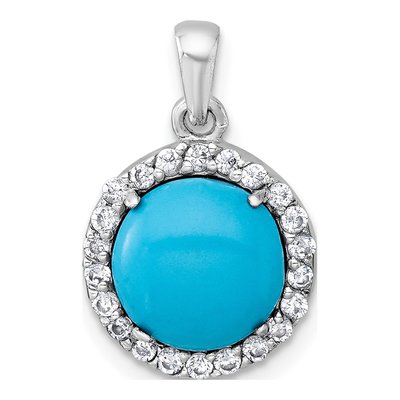 Sterling Silver CZ Halo Turquoise Circle Pendant