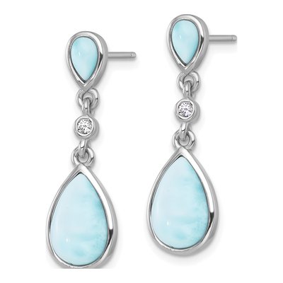 Sterling Silver CZ Larimar Teardrop Dangle Earrings – view 3