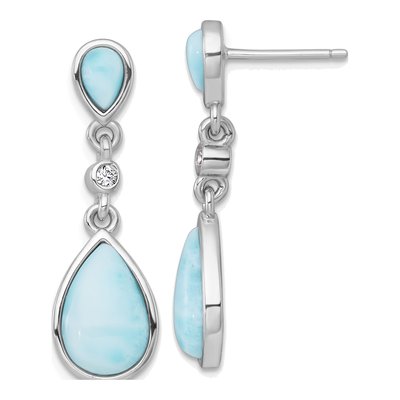 Sterling Silver CZ Larimar Teardrop Dangle Earrings